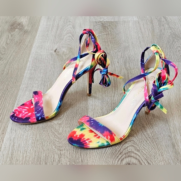Size 9 Allegra K Tie-Dye Lace-Up Stiletto Heels - Picture 5 of 9